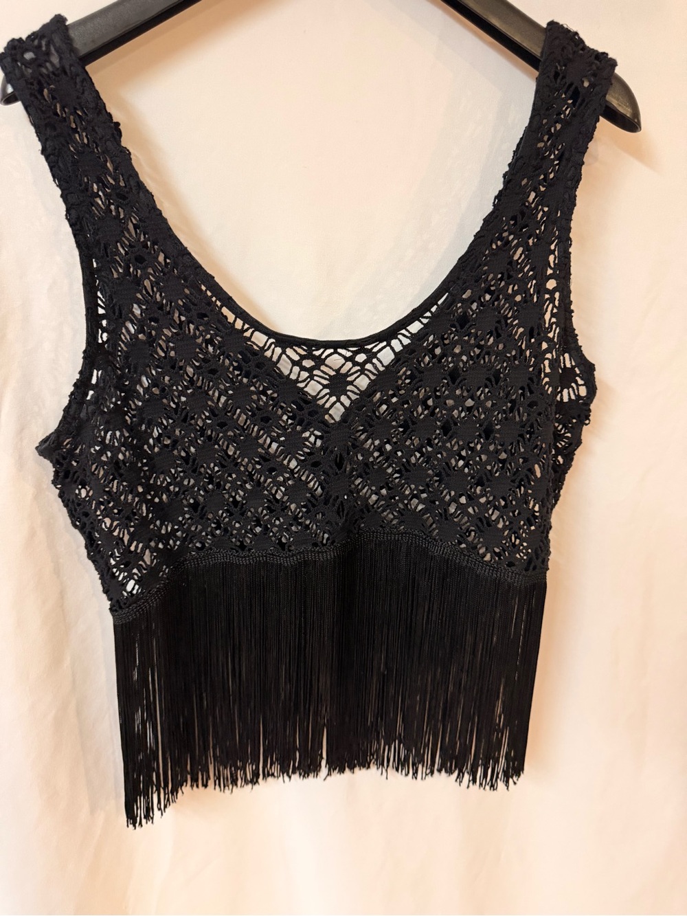 Black Crochet Fringe Crop Top size s/m